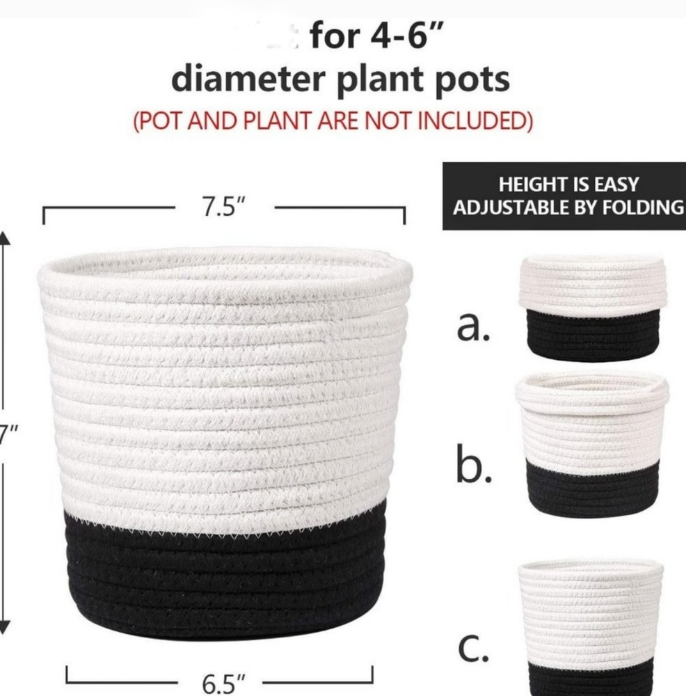 Cotton Rope Woven Plant Basket, Storage Organizer Basket (H 6.75" x W 6.5") - Picture 2 of 7